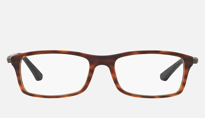 Ray-Ban Full-Rim Rectangle Brown/Grey Eyeglass Frames for Men, Clear Lens, 0RX7017 5687, 52/17/145