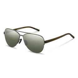 Porsche Design Polarized Full-Rim Aviator Gun Sunglasses for Women, Olive/Silver Mirror Lens, P8676 C, 58/13/140