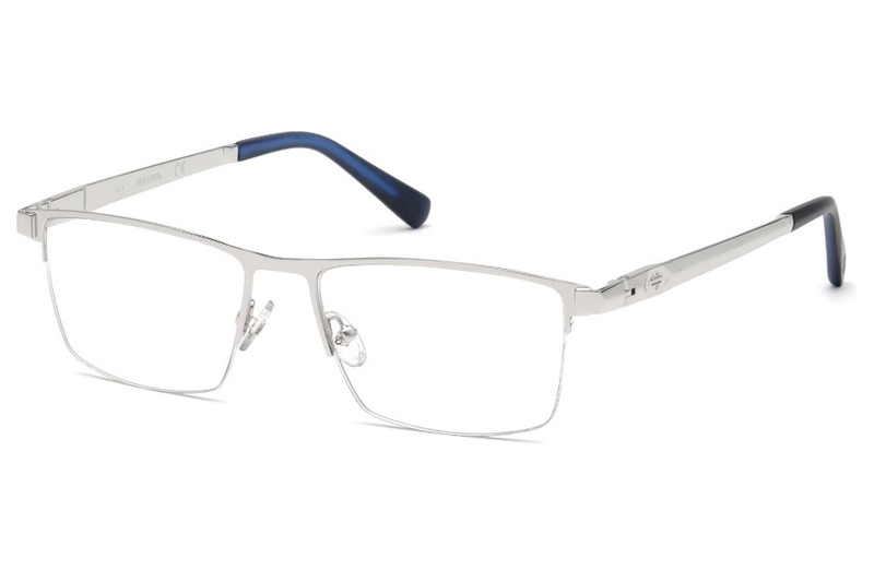 Harley Davidson Half-Rim Rectangular Silver Eyeglasses Frame for Men, Clear Lens, HD0787 10, 58/17/145