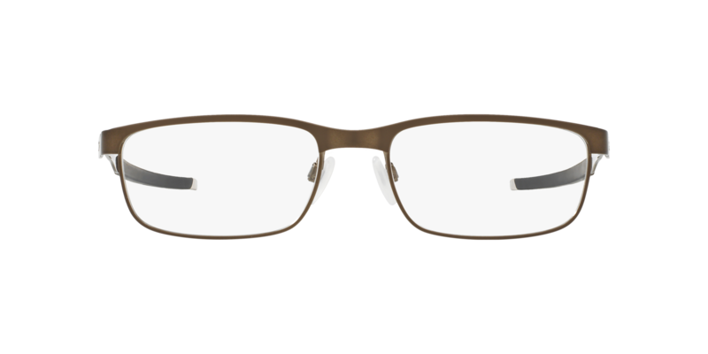 Oakley Steel Plate Full-Rim Rectangle Powder Pewter Brown Eyeglass Frame for Men, Clear Lens, 0OX3222 3222 04, 52/18/141
