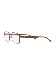 Armani Exchange Full-Rim Rectangular Matte Brown Eyeglasses Frame for Men, Transparent Lens, AX1037 6106, 55/18/145