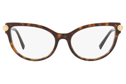 Versace Full-Rim Cat Eye Dark Havana Brown Eyeglass Frame for Women, Transparent Lens, VE3270Q 108, 54/17/140