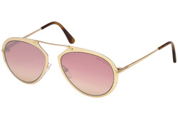 Tom Ford Full-Rim Pilot Shiny Rose Gold Sunglasses Unisex, Mirrored Purple Lens, FT0508 28Z, 55/18/145