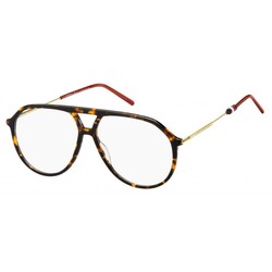 Tommy Hilfiger Full-Rim Aviator Dark Havana Eyeglass Frame for Men, Clear Lens, TH 1629 0086 00, 57/13/145