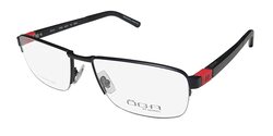 OGA Half-Rim Rectangle Black/Red Eyeglass Frames for Men, Clear Lens, 8182O-NR070, 56/17/140