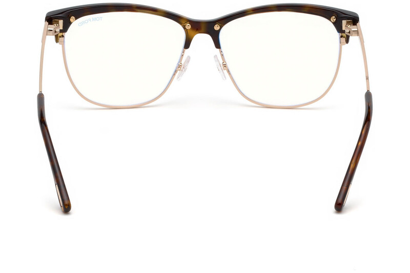 Tom Ford Full-Rim Clubmaster Dark Havana Brown Eyeglass Frame for Women, Transparent Lens, FT5546-B, 54/14/140