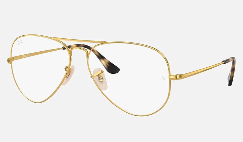 Ray-Ban Full-Rim Pilot Gold Eyeglasses Unisex, Clear Lens, RX6489 3033, 58/14/140