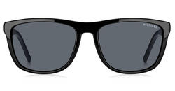 Tommy Hilfiger Full-Rim Square Black Unisex Sunglasses, Grey Lens, Th 1602/G/S 08A IR, 58/18/145