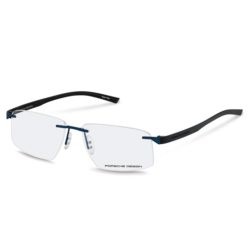 

Porsche Design Rimless Rectangle Blue Eyeglass Frame for Men, Clear Lens, P8344, 55/15/140