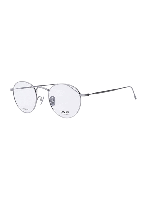Lozza Full-Rim Round Silver Eyeglass Frame for Men, Clear Lens, VL2297 0580, 49/22/145
