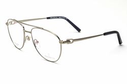 Philippe Charriol Full-Rim Round Silver Eyeglass Frame for Men, Clear Lens, PC75040 C05, 57/19/140