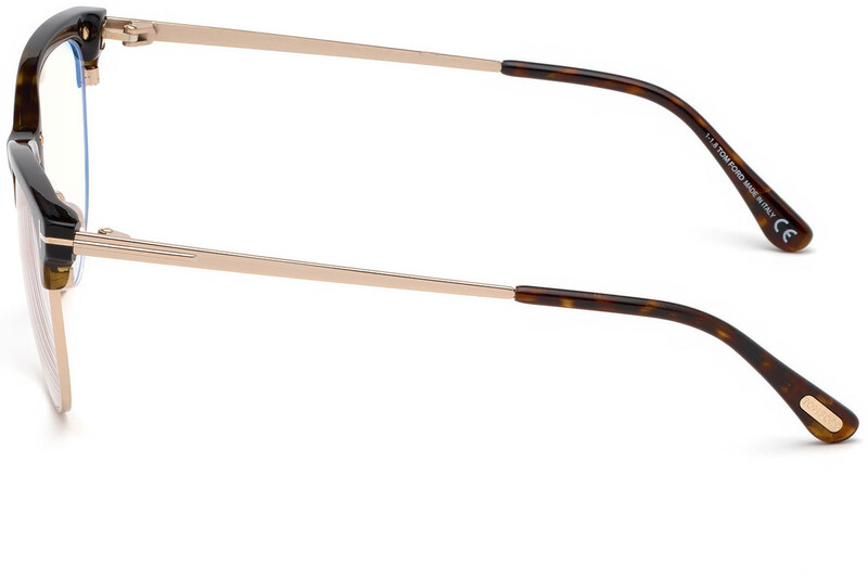 Tom Ford Full-Rim Clubmaster Dark Havana Brown Eyeglass Frame for Women, Transparent Lens, FT5546-B, 54/14/140