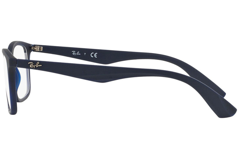 Ray-Ban Full-Rim Rectangular Matte Dark Blue Eyeglass Frame for Men, Transparent Lens, RX7047 5450, 56/17/145