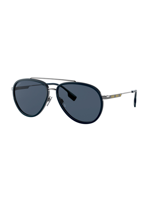 

Burberry Full Rim Aviator Gunmetal Sunglasses for Men, Dark Blue Lens, BE3125 100380, 59/15/145