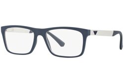 Emporio Armani Full-Rim Rectangular Blue Eyeglasses for Men, Clear Demo Lens, EA3101 5059, 53/17/140