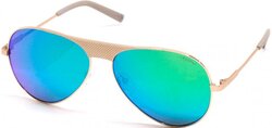 Polaroid Core Polarized Full-Rim Pilot Light Gold Sunglasses for Men, Mirrored Grey Metallic Green Lens, PLD2067/S/X 3YG 5Z, 60/14/145