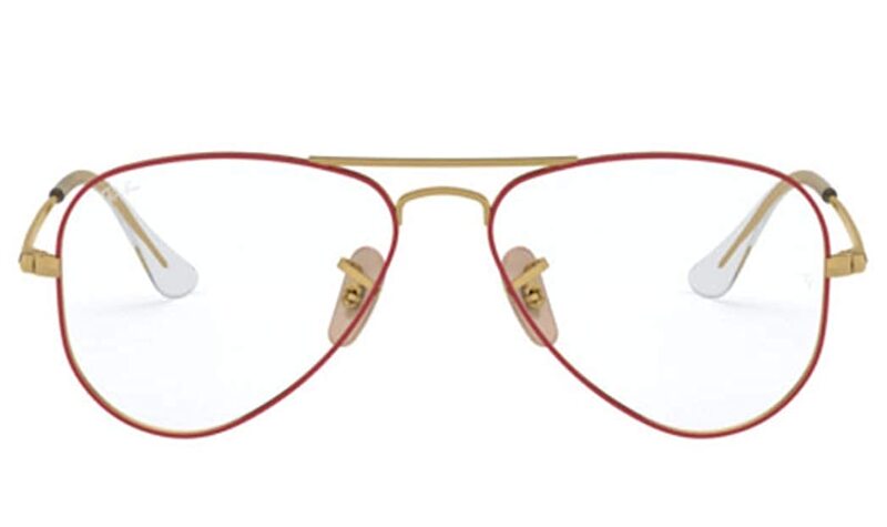 Ray-Ban Full-Rim Aviator Polished Red/Gold Eyeglass Frames for Kids Unisex, Clear Lens, 0RY1089 4075, 52/14/130