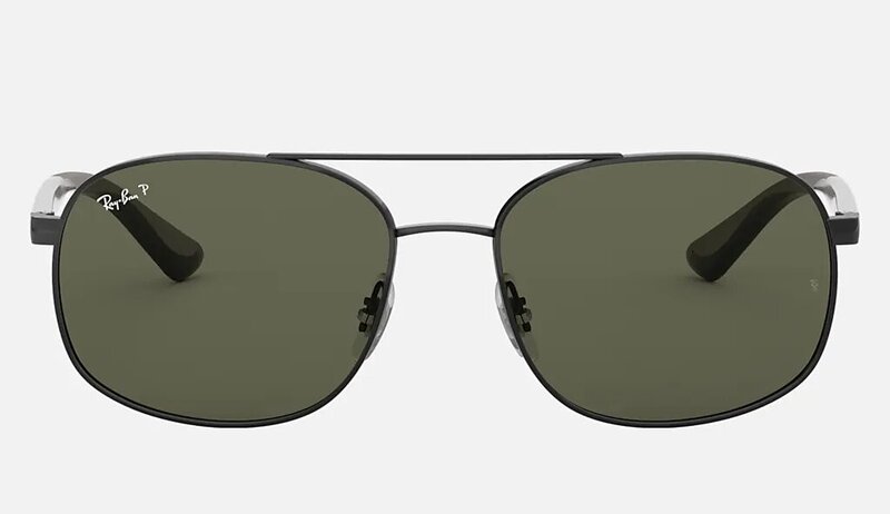 Ray-Ban Polarized Full-Rim Square Black Sunglasses for Men, Green Lens, RB3593 002/9A, 58/17/140