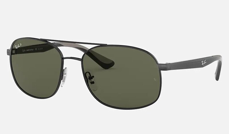 Ray-Ban Polarized Full-Rim Square Black Sunglasses for Men, Green Lens, RB3593 002/9A, 58/17/140