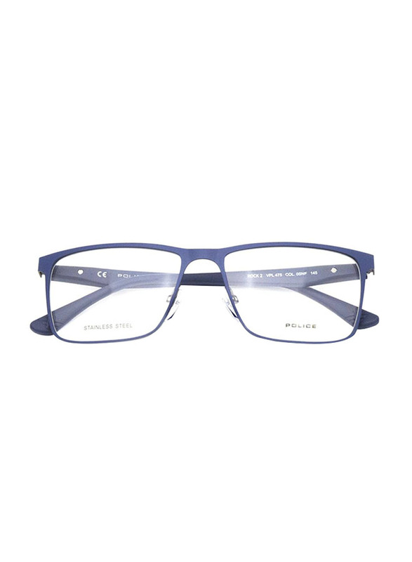 

Police Rock 2 Full-Rim Rectangle Blue Eyeglass Frame for Men, Clear Lens, VPL475 0SNF, 55/16/133