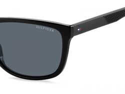 Tommy Hilfiger Full-Rim Square Black Unisex Sunglasses, Grey Lens, Th 1602/G/S 08A IR, 58/18/145