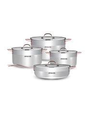 Arshia 8 Piece Stainless Steel Cookware Set with Copper Handles, SS064-2156, Silver