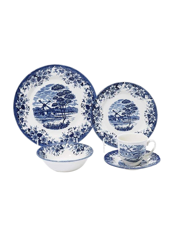 Claytan 20-Piece Windmill Ceramic Dinnerware Set, Blue