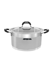 Arshia 26cm Stainless Steel Round Casserole with Glass Lid, SS064-2189, Silver