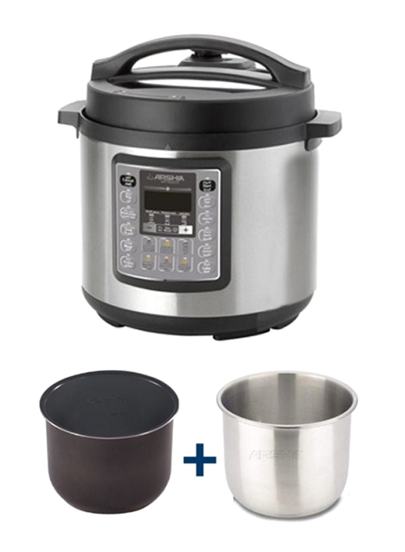 

Arshia 6 Ltr Stainless Steel Non-Stick Double POT Pressure Cooker, 1000W, EP118-2597, Black/Silver