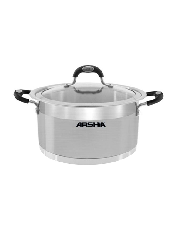 Arshia 22cm Stainless Steel Round Casserole with Glass Lid, SS064-2187, Silver