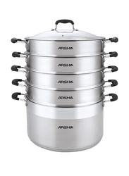 Arshia 28cm 4-Layer Stainless Steel Pot with Steamers & Glass Lid, SS145-2777, Silver