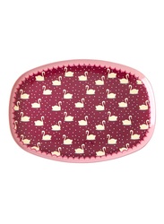 Rice 30cm Swan Print Rectangular Melamine Plate, MELPL-SWAN, Red
