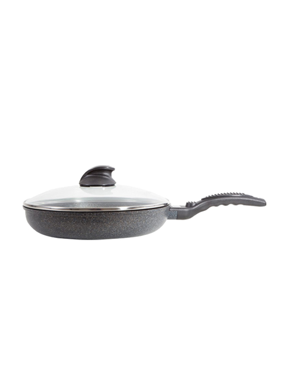 Arshia 30cm Granite Frying Pan with Glass Lid, Black