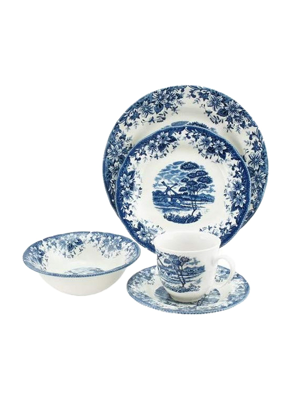 Claytan 20-Piece Windmill Ceramic Dinnerware Set, Blue