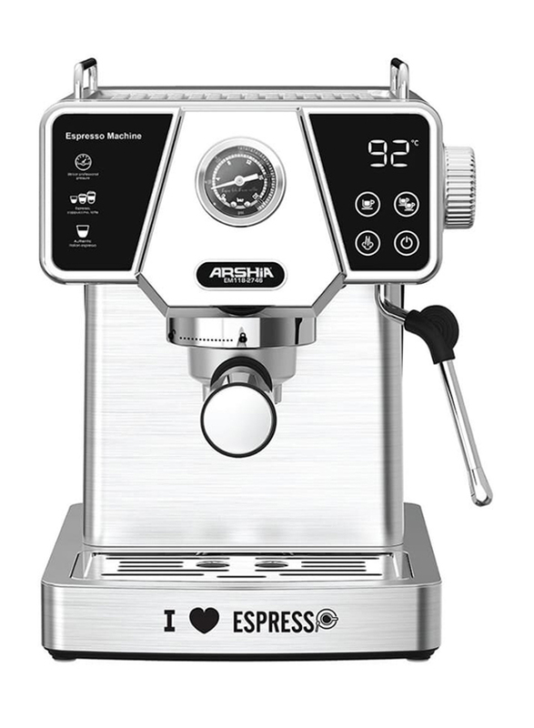 

Arshia 1.8L Electric Stainless Steel Electric Espresso Maker, 1080W, EM118-2746, Silver