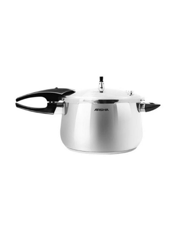 Arshia 20cm Stainless Steel Pressure Cooker SS with Glass Lid and Steamer, PR135-2020, Silver