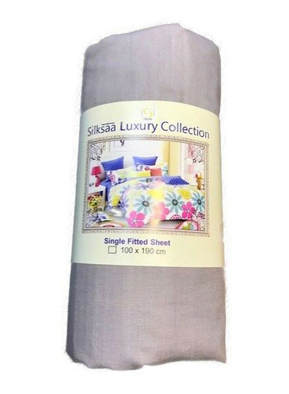 Silksaa Luxury Collection Fabric Fitted Sheet, 100 x 190cm, Grey, Single