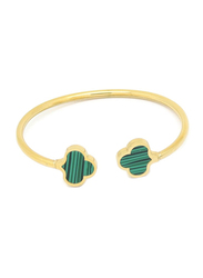 Florence Collection Gold Plated Copper Trefoil Cuff Bracelet for Women, with Emerald Stone, Green/Gold