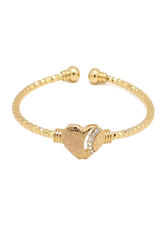 Florence Collection 2-Pieces Gold Plated Copper Heart Shaped Cuff Bracelet & Ring Jewellery Set for Girls, with Cubic Zirconia Stone, Gold/White
