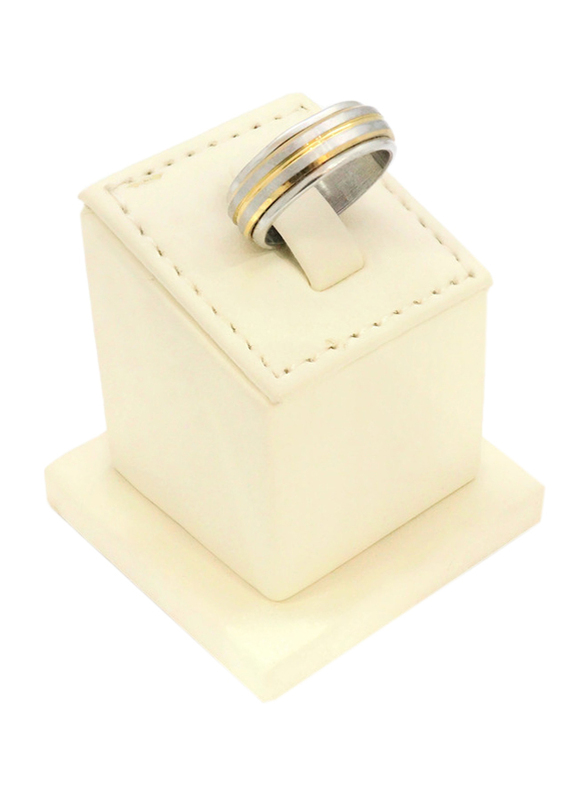 Florence Collection Two Tone Stainless Steel Round Ring for Men, Silver, Free Size