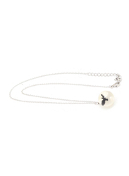 Florence Collection Silver Plated Copper Necklace for Women, with Sky Cloud Resin Ball Pendant, White/Silver