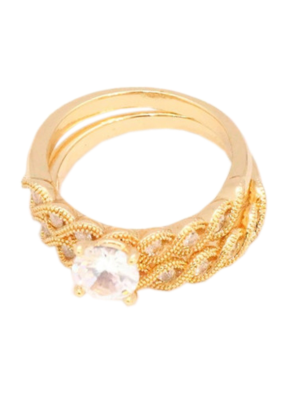 Florence Collection 18k Gold Braid Design Wedding Ring for Women with Zircon Stone Studded, Gold, Free Size