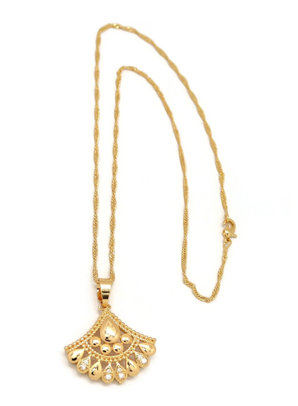 Florence Collection Gold Plated Copper Necklace for Women, with Cubic Zirconia Stone and Fan Shape Pendant, White/Gold