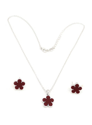 Florence Collection 2-Piece Silver Plated Daisy Flower Necklace and Earrings Jewellery Set for Women, with Emerald Stone, Spanish-Purple/Silver