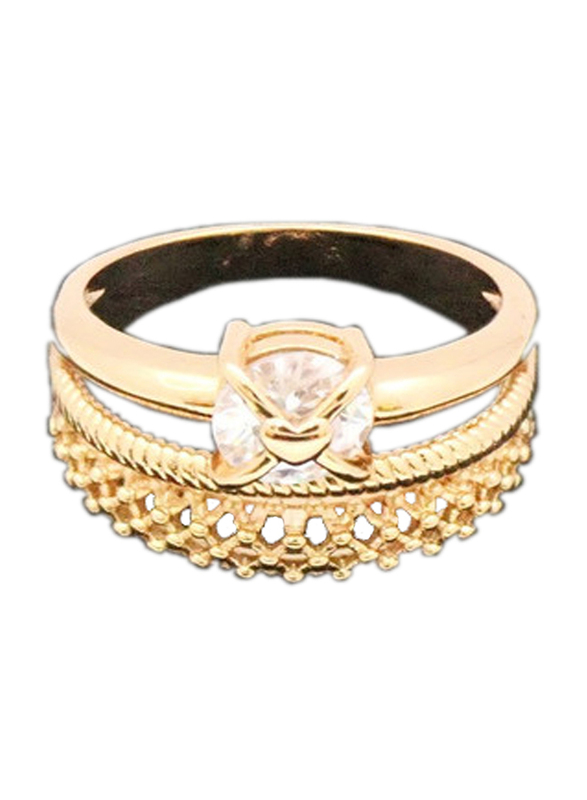 Florence Collection Criss Cross Design Gold Wedding Ring for Women with Zircon Stone Studded, Gold, Free Size