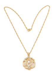 Florence Collection Gold Plated Copper Necklace for Women, with Cubic Zirconia Stone and Rose Flower Pendant, White/Gold