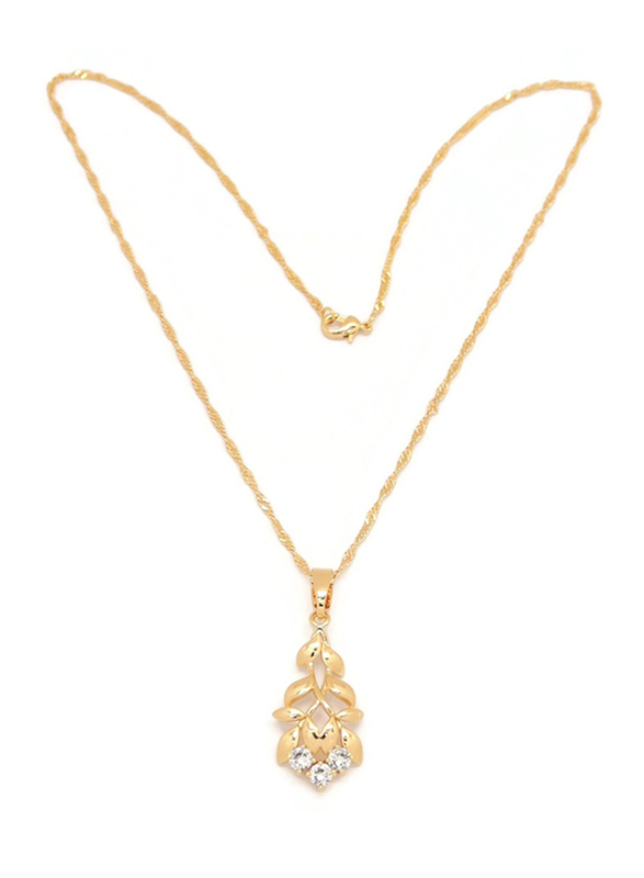 Florence Collection Gold Plated Copper Necklace for Women, with Cubic Zirconia Stone and Floral Leaf Branch Pendant, White/Gold