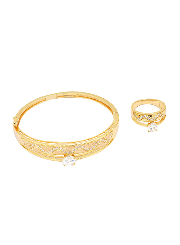 Florence Collection 2-Piece 18K Gold Latest Design Bracelet and Ring Set for Women with Sparkly White Cubic Stones, Gold