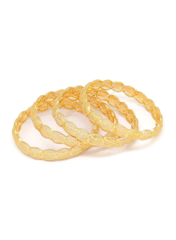 Florence Collection 4-Pieces Gold Plated Copper Star Filigree Bangle Bracelet for Women, White/Gold