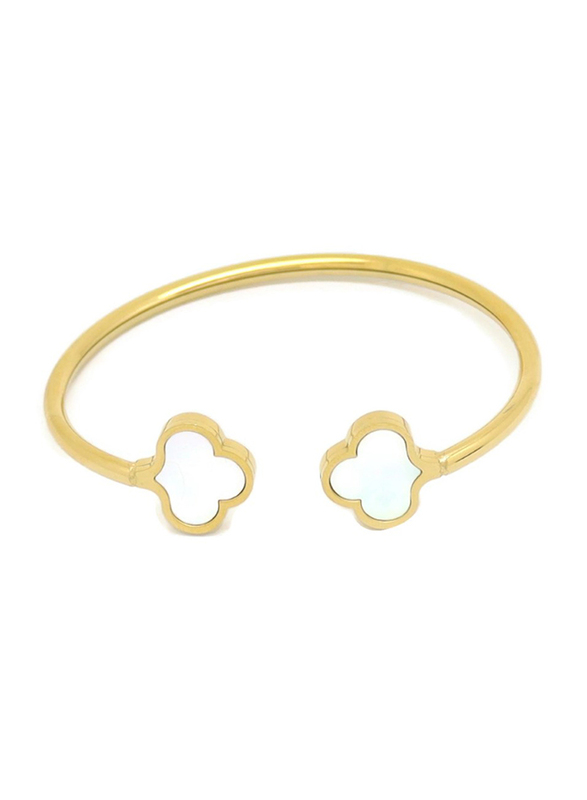 Florence Collection Gold Plated Copper Trefoil Cuff Bracelet for Women, with Emerald Stone, White/Gold